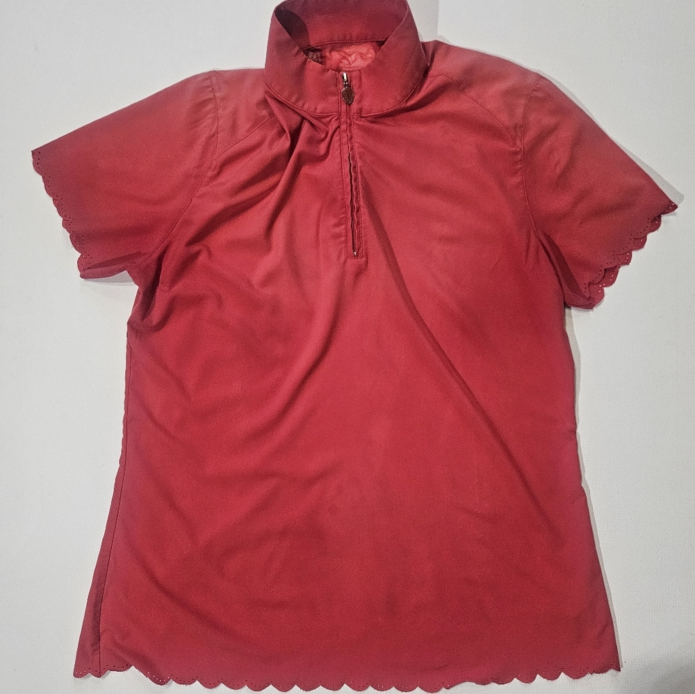 Greg Norman 1/ Zip Pullover Womens Medium Coral Pink Play Dry Scalloped Edge‎